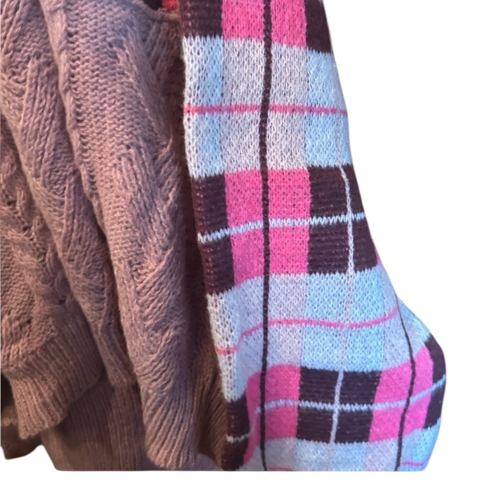 POL Pink and Brown Plaid Sweater Dress Very oversized gorgeous color scheme - Picture 4 of 7